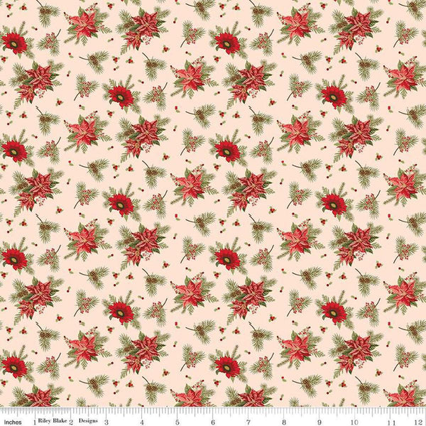 Image of the Glisten Floral Blush quilting cotton fabric by Riley Blake Designs. features flowers on a pink background. Cute Little Fabric Shop