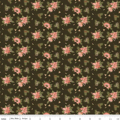 Image of the Glisten Floral Mocha quilting cotton fabric by Riley Blake Designs. features flowers on a green background. Cute Little Fabric Shop