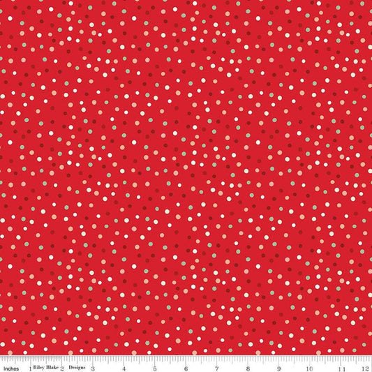 Image of the Glisten Dots Red quilting cotton fabric by Riley Blake Designs. features spots on a red background. Cute Little Fabric Shop