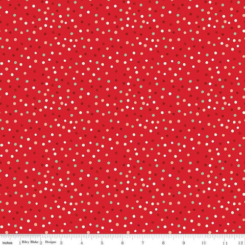 Image of the Glisten Dots Red quilting cotton fabric by Riley Blake Designs. features spots on a red background. Cute Little Fabric Shop