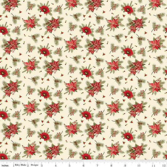 Image of the Glisten Floral Eggnog quilting cotton fabric by Riley Blake Designs. features flowers on a cream background. Cute Little Fabric Shop