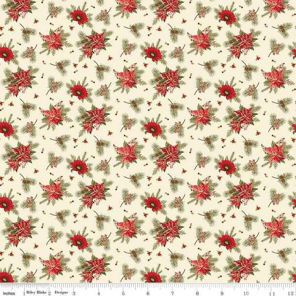 Image of the Glisten Floral Eggnog quilting cotton fabric by Riley Blake Designs. features flowers on a cream background. Cute Little Fabric Shop