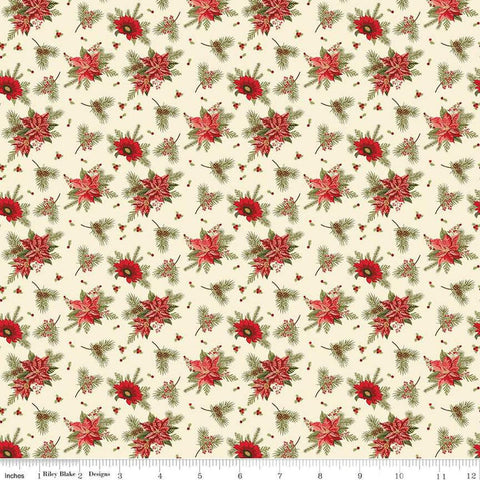 Image of the Glisten Floral Eggnog quilting cotton fabric by Riley Blake Designs. features flowers on a cream background. Cute Little Fabric Shop