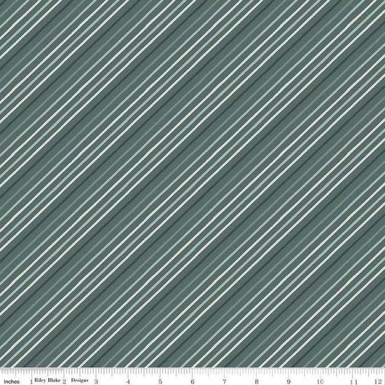 Image of the Happy Fall Days Stripes Stone quilting cotton fabric by Riley Blake Designs. Features stripes on a blue background. Cute Little Fabric Shop