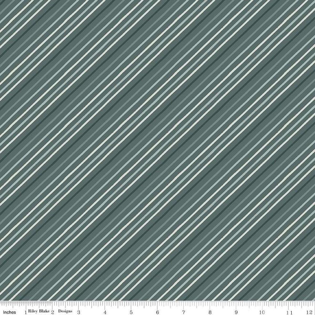 Image of the Happy Fall Days Stripes Stone quilting cotton fabric by Riley Blake Designs. Features stripes on a blue background. Cute Little Fabric Shop