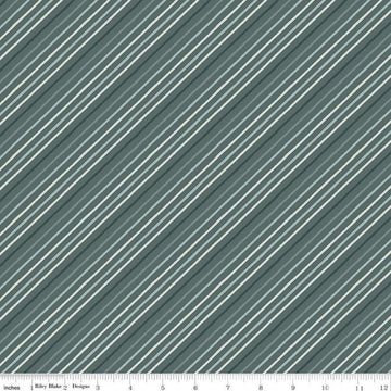 Image of the Happy Fall Days Stripes Stone quilting cotton fabric by Riley Blake Designs. Features stripes on a blue background. Cute Little Fabric Shop