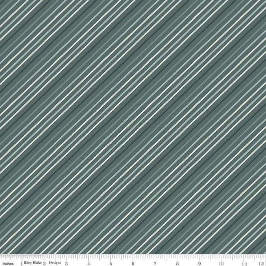 Image of the Happy Fall Days Stripes Stone quilting cotton fabric by Riley Blake Designs. Features stripes on a blue background. Cute Little Fabric Shop