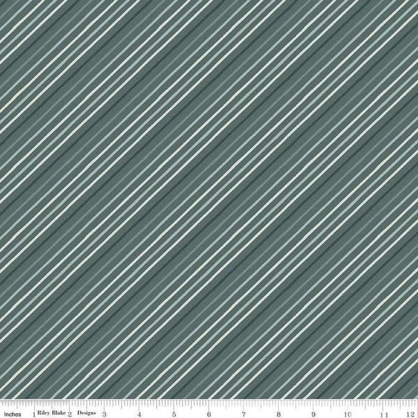 Image of the Happy Fall Days Stripes Stone quilting cotton fabric by Riley Blake Designs. Features stripes on a blue background. Cute Little Fabric Shop