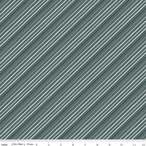 Image of the Happy Fall Days Stripes Stone quilting cotton fabric by Riley Blake Designs. Features stripes on a blue background. Cute Little Fabric Shop