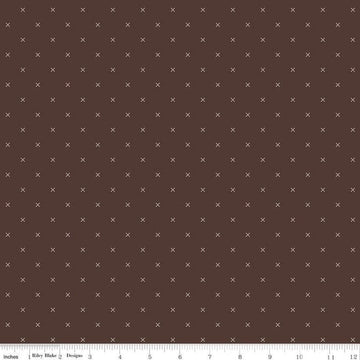 Bee Cross Stitch C745 Raisin - Riley Blake Designs - Off-White Cloud Xs on Brown Geometric - Lori Holt - Quilting Cotton Fabric