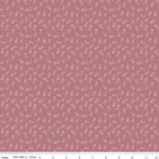 Image of the Honey Locust Berries Berry quilting cotton fabric by Riley Blake Designs. Features flowers on a pink background.