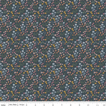 Image of the Honey Locust Meadow Lead quilting cotton fabric by Riley Blake Designs. Features flowers on a gray background