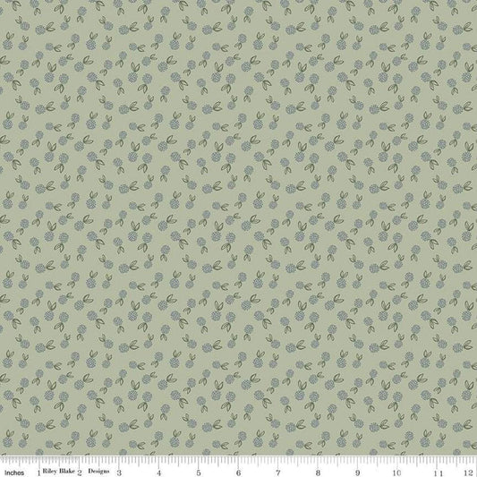 Image of the Honey Locust Berries Grove quilting cotton fabric by Riley Blake Designs. Features flowers on a green background.