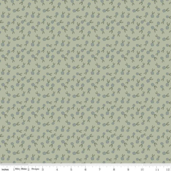 Image of the Honey Locust Berries Grove quilting cotton fabric by Riley Blake Designs. Features flowers on a green background.