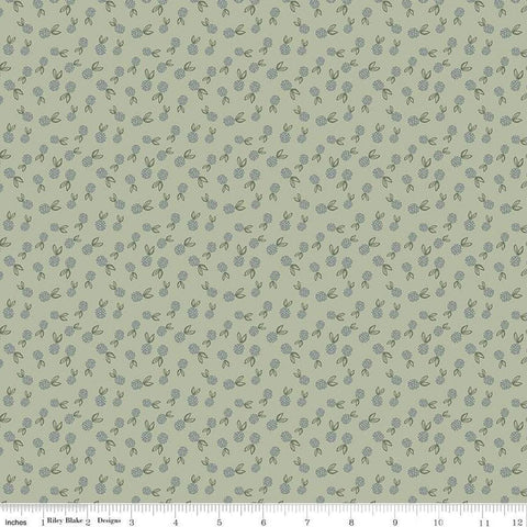 Image of the Honey Locust Berries Grove quilting cotton fabric by Riley Blake Designs. Features flowers on a green background.