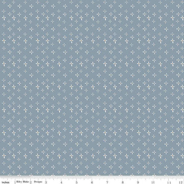 Image of the Honey Locust Daisies Sky quilting cotton fabric by Riley Blake Designs. Features flowers on a blue background.