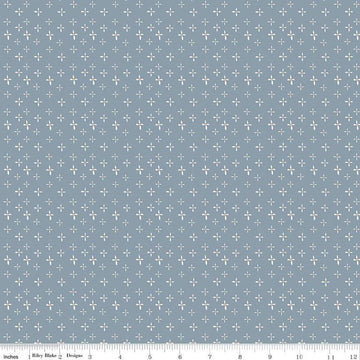 Image of the Honey Locust Daisies Sky quilting cotton fabric by Riley Blake Designs. Features flowers on a blue background.