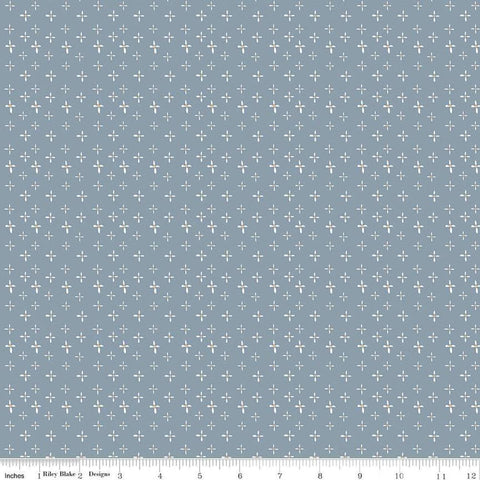 Image of the Honey Locust Daisies Sky quilting cotton fabric by Riley Blake Designs. Features flowers on a blue background.