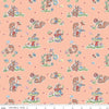 Image of the Love Notes Main Apricot quilting cotton fabric by Riley Blake Designs. Features animals on an orange background. Cute Little Fabric Shop