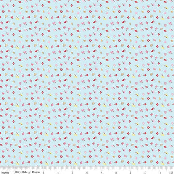 Image of the Love Notes Butterfly Floral Sky quilting cotton fabric by Riley Blake Designs. Features flowers on a blue background. Cute Little Fabric Shop