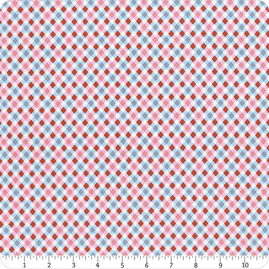 Image of the Love Notes Plaid Blue quilting cotton fabric by Riley Blake Designs. Features plaid on a blue background. Cute Little Fabric Shop