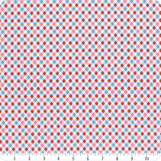 Image of the Love Notes Plaid Blue quilting cotton fabric by Riley Blake Designs. Features plaid on a blue background. Cute Little Fabric Shop