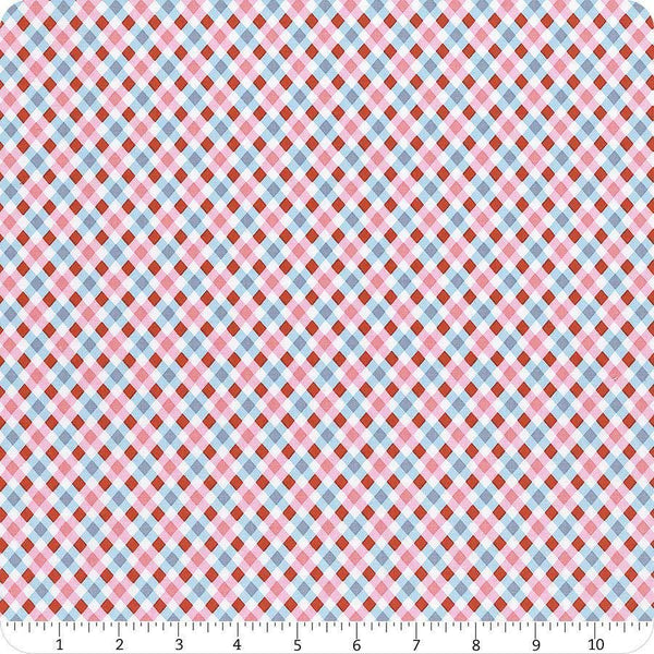 Image of the Love Notes Plaid Blue quilting cotton fabric by Riley Blake Designs. Features plaid on a blue background. Cute Little Fabric Shop