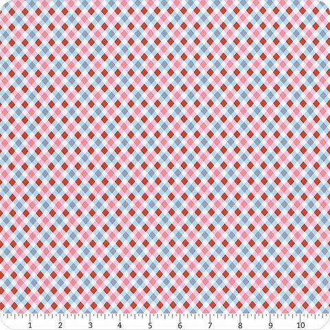 Image of the Love Notes Plaid Blue quilting cotton fabric by Riley Blake Designs. Features plaid on a blue background. Cute Little Fabric Shop