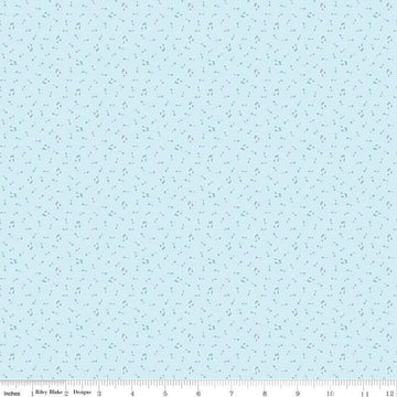 Image of the Love Notes Music Notes Sky quilting cotton fabric by Riley Blake Designs. Features music on a blue background. Cute Little Fabric Shop