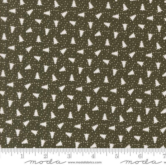 Image of the Berry and Pine Trees Wintergreen quilting cotton fabric by Moda Fabrics. Features trees on a green background. Cute Little Fabric Shop