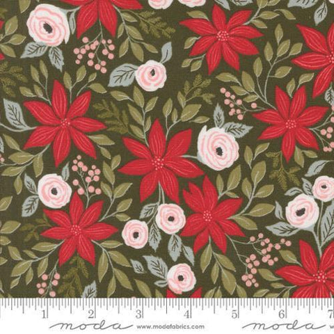 Image of the Berry and Pine Florals Wintergreen quilting cotton fabric by Moda Fabrics. Features flowers on a sage background. Cute Little Fabric Shop