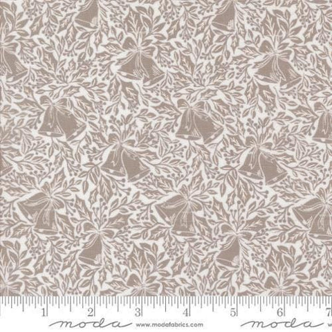 Image of the Berry and Pine Bells Snow quilting cotton fabric by Moda Fabrics. Features bells on a cream background. Cute Little Fabric Shop