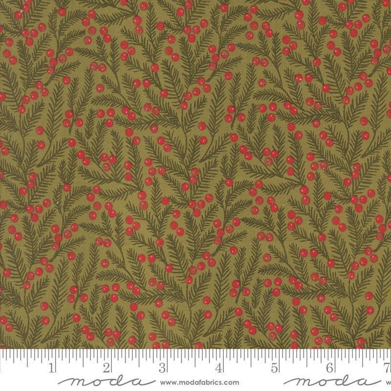 Image of the Berry and Pine Pine Sage quilting cotton fabric by Moda Fabrics. Features pine needles on a green background. Cute Little Fabric Shop
