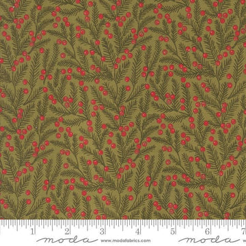 Image of the Berry and Pine Pine Sage quilting cotton fabric by Moda Fabrics. Features pine needles on a green background. Cute Little Fabric Shop