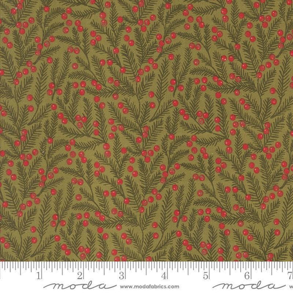 Image of the Berry and Pine Pine Sage quilting cotton fabric by Moda Fabrics. Features pine needles on a green background. Cute Little Fabric Shop