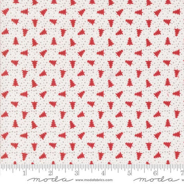 Image of the Berry and Pine Trees Snow quilting cotton fabric by Moda Fabrics. Features trees on a white background. Cute Little Fabric Shop