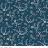 Image of the 8 Nights, 8 Lights Leaves Navy quilting cotton fabric by Riley Blake Designs. Features leaves on a blue background. Cute Little Fabric Shop