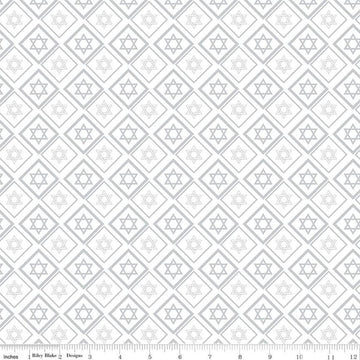 Image of the 8 Nights, 8 Lights Star of David White quilting cotton fabric by Riley Blake Designs. Features stars on a white background. Cute Little Fabric Shop