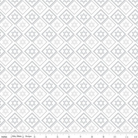 Image of the 8 Nights, 8 Lights Star of David White quilting cotton fabric by Riley Blake Designs. Features stars on a white background. Cute Little Fabric Shop