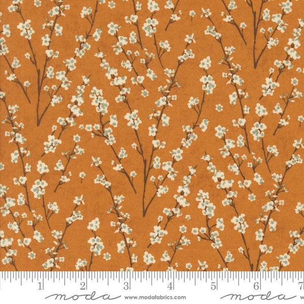 Image of the Acorn Hollow Twiggy Yam quilting cotton fabric by Moda Fabrics. Features plaid on an orange background. Cute Little Fabric Shop