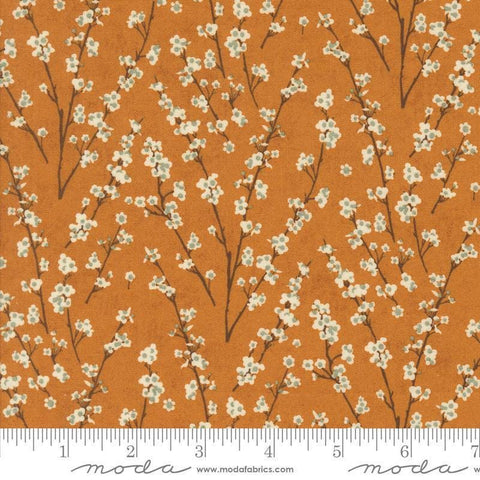 Image of the Acorn Hollow Twiggy Yam quilting cotton fabric by Moda Fabrics. Features plaid on an orange background. Cute Little Fabric Shop