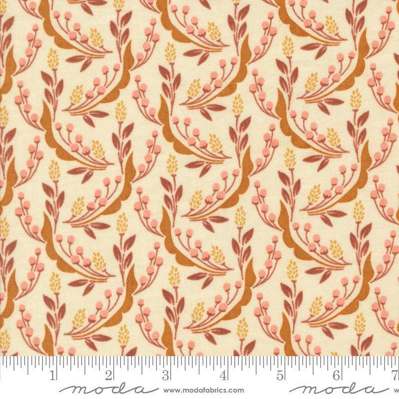 Image of the Acorn Hollow Harvest Ecru quilting cotton fabric by Moda Fabrics. Features flowers on a cream background. Cute Little Fabric Shop