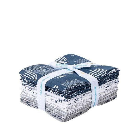 SALE 8 Nights, 8 Lights Fat Quarter Bundle 12-Piece - Riley Blake Designs -  Precut -  Hanukkah - Quilting Cotton Fabric