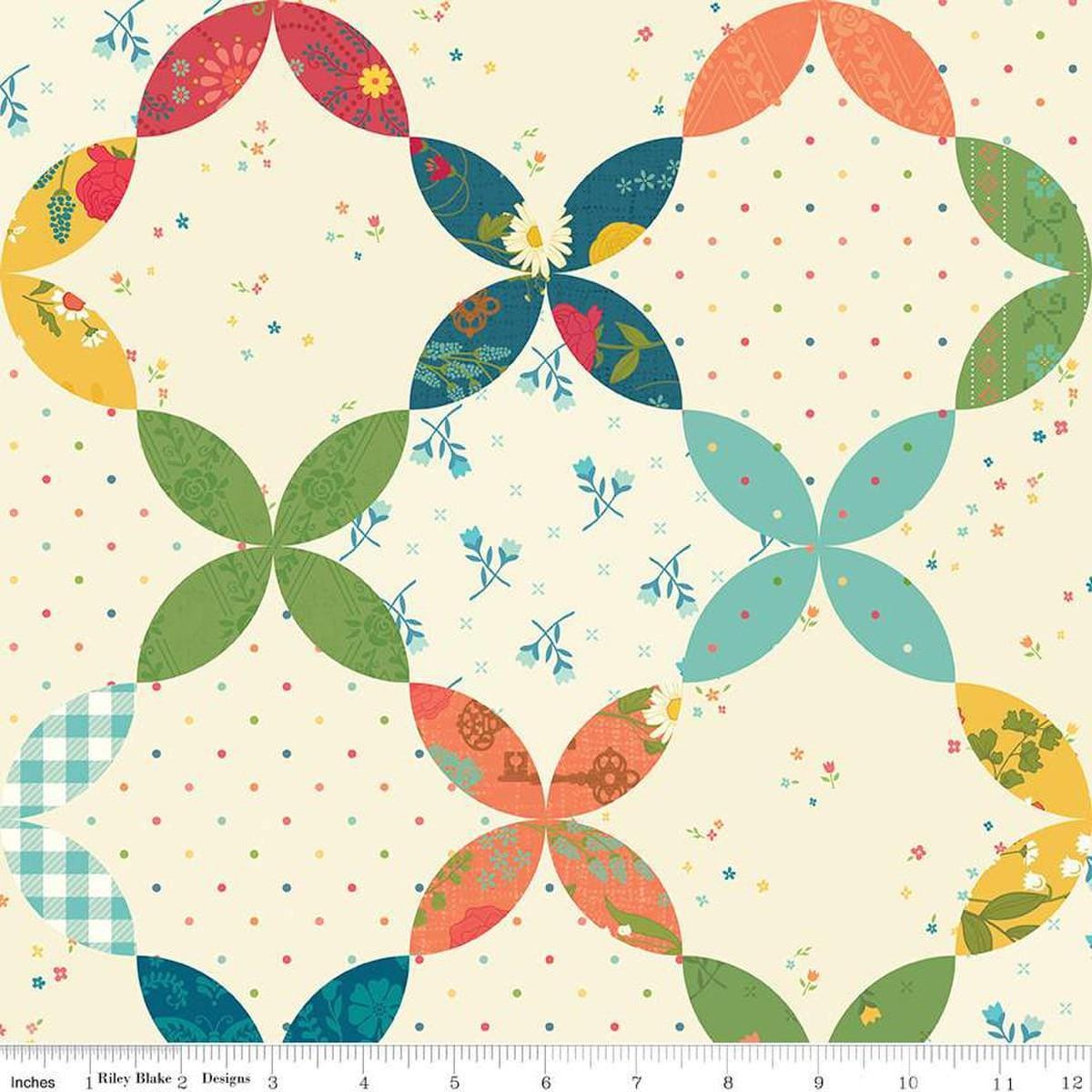 Image of the First Blooms Cheater Print quilting cotton fabric by Riley Blake Designs. Features flowers on a cream background. Cute Little Fabric Shop