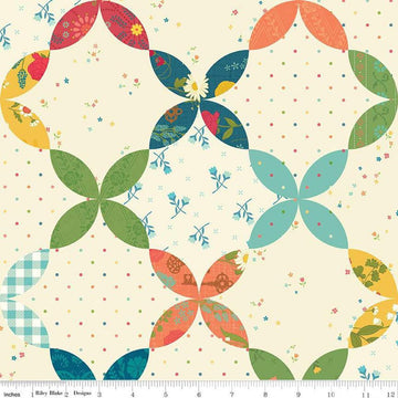 Image of the First Blooms Cheater Print quilting cotton fabric by Riley Blake Designs. Features flowers on a cream background. Cute Little Fabric Shop