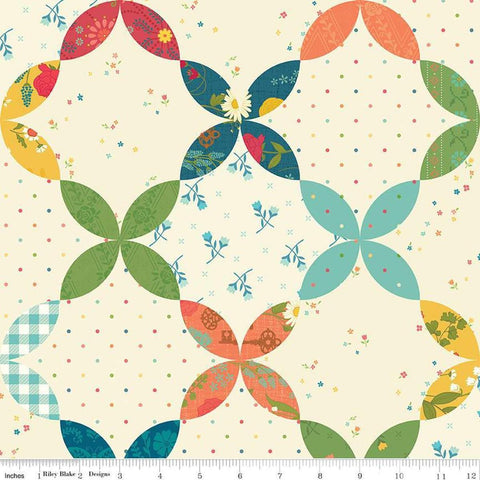 Image of the First Blooms Cheater Print quilting cotton fabric by Riley Blake Designs. Features flowers on a cream background. Cute Little Fabric Shop