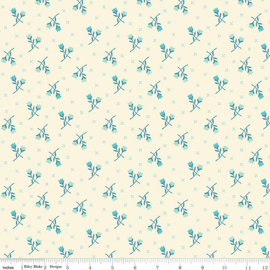 Image of the First Blooms Tulips Vanilla quilting cotton fabric by Riley Blake Designs. Features flowers on a cream background. Cute Little Fabric Shop