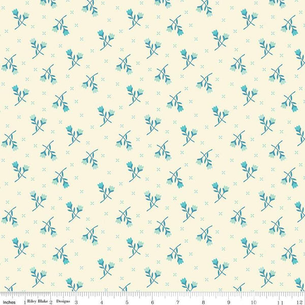 Image of the First Blooms Tulips Vanilla quilting cotton fabric by Riley Blake Designs. Features flowers on a cream background. Cute Little Fabric Shop