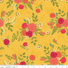Image of the First Blooms Main Yellow quilting cotton fabric by Riley Blake Designs. Features flowers on a yellow background. Cute Little Fabric Shop
