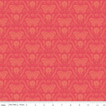 Image of the First Blooms Butterflies Berry quilting cotton fabric by Riley Blake Designs. Features butterflies on a pink background. Cute Little Fabric Shop